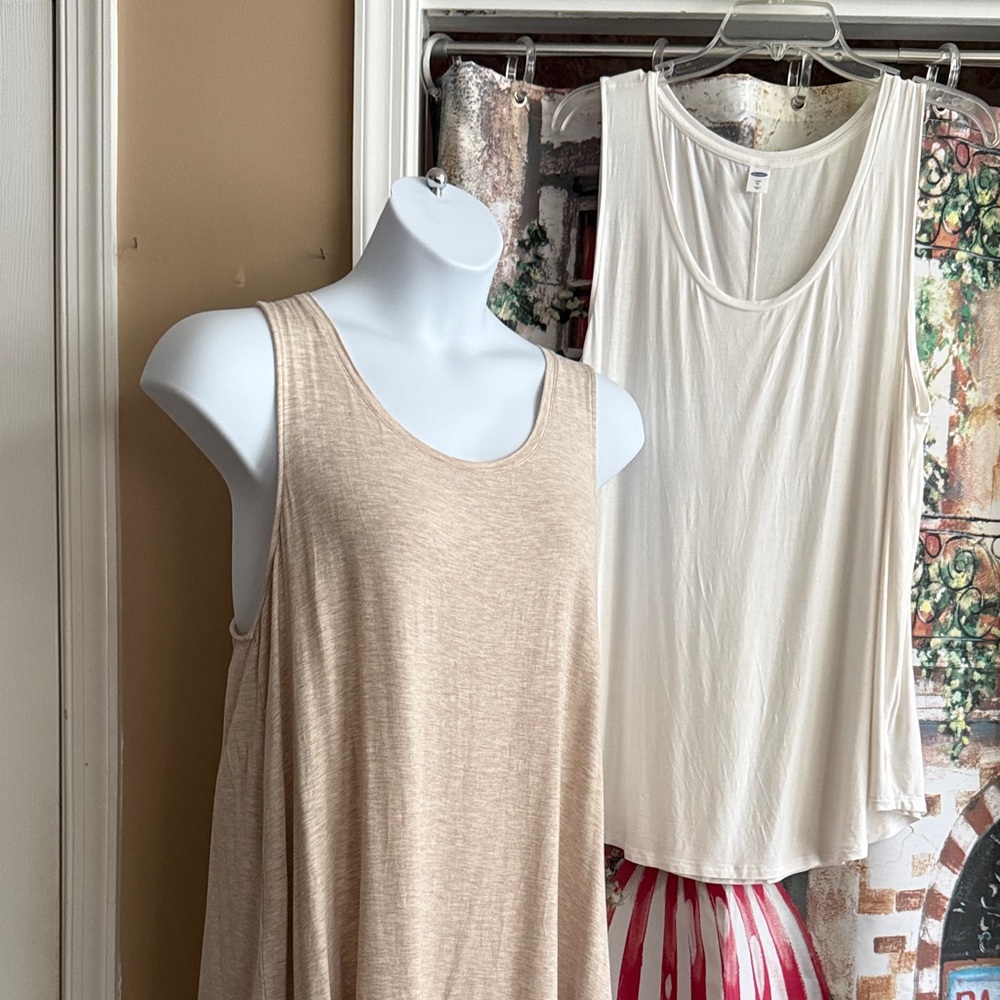 Old Navy Beige & White Tank Tops- Relaxed Scoop Neck